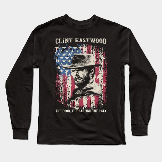 Vintage Distressed Clint Eastwood Long Sleeve T-Shirt by Yopi